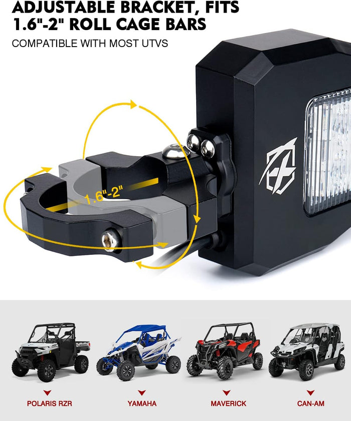 Xprite UTV Side Mirrors with LED Spot Lights – Anti-Glare Blue Tinted Off-Road Mirrors | Destiny Series