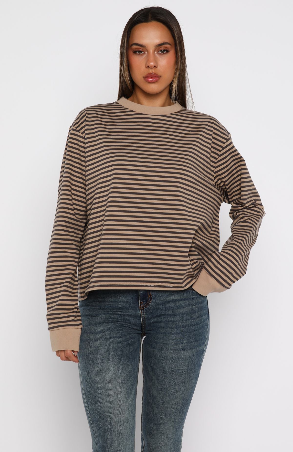 Catch The Drift Long Sleeve Tee Chocolate/Tan Stripe